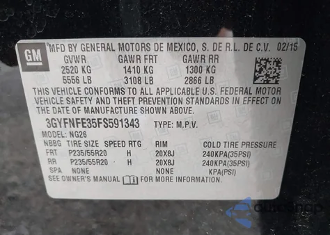 2015 Cadillac Srx Performance Collection from USA, damaged, VIN 3GYFNFE35FS591343